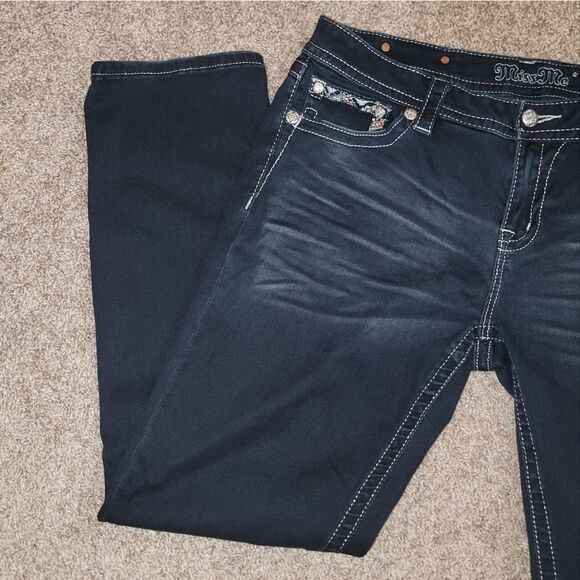 Miss Me Mid-Rise Easy Skinny Dark Blue Jeans w/ Embellished Pockets Size 33 x 31 - Picture 6 of 13